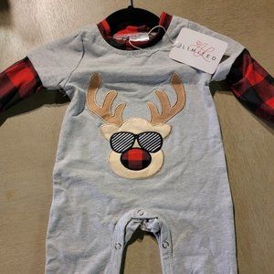 AnnLoren Baby Boys Christmas Plaid Reindeer Romper